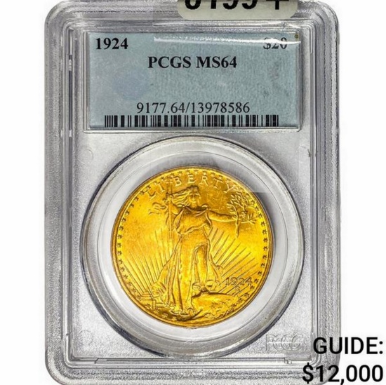 1924 $20 Gold Double Eagle PCGS MS64