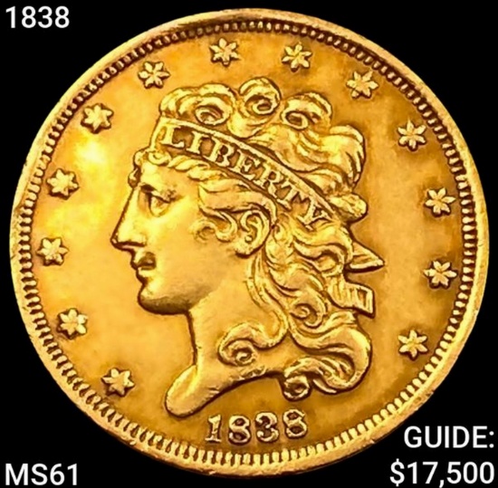 1838 $5 Gold Half Eagle UNCIRCULATED