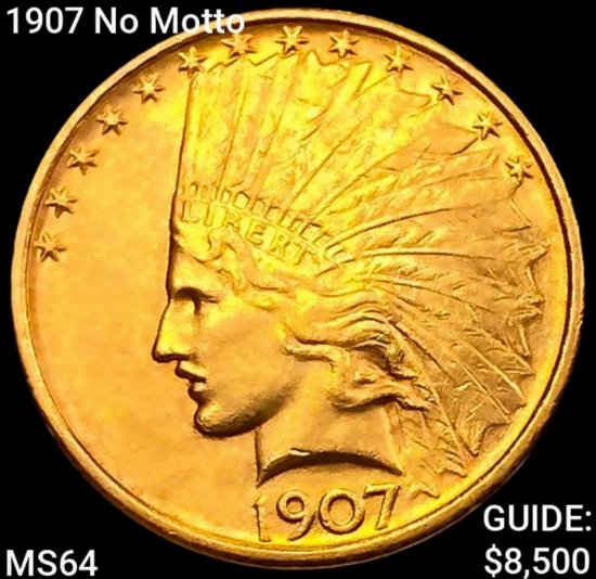 1907 No Motto $10 Gold Eagle CHOICE BU
