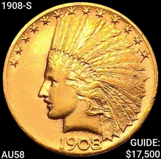 1908-S $10 Gold Eagle CHOICE AU
