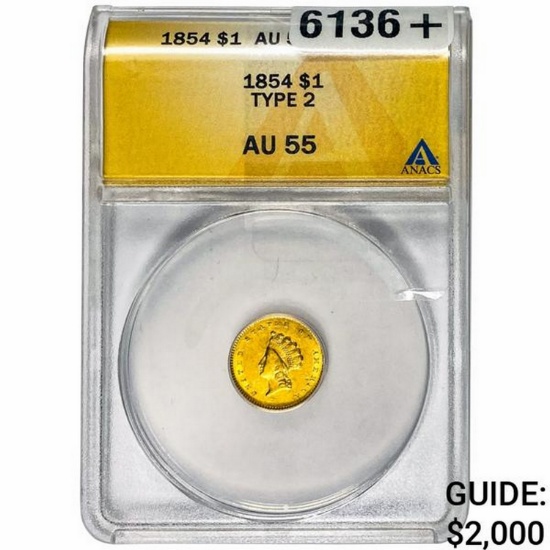 1854 Rare Gold Dollar ANACS AU55