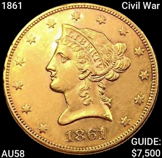 1861 Civil War $10 Gold Eagle CHOICE AU