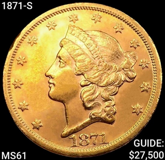 1871-S $20 Gold Double Eagle UNCIRCULATED