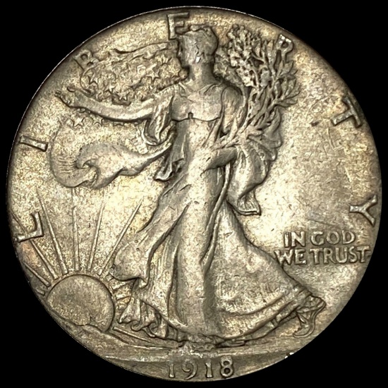 1918-S Silver Walking Liberty Half Dollar LIGHTLY CIRCULATED