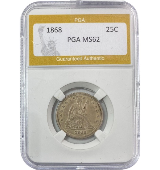 1868 Seated Liberty Quarter PGA MS62