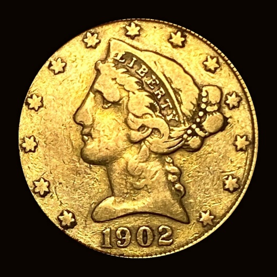 1902-S Gold $5 Liberty Half Eagle LIGHTLY CIRCULATED
