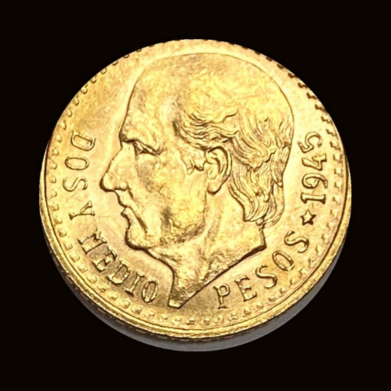 1945 Mexico Gold 2 1/2 Pesos GEM BU