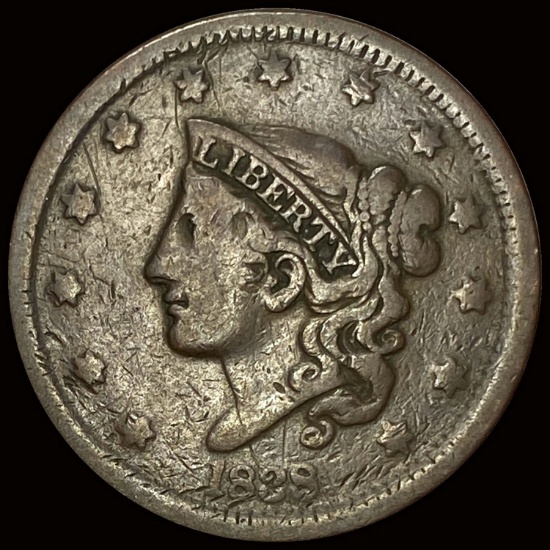 1838 Coronet Head Large Cent LIGHTLY CIRCULATED