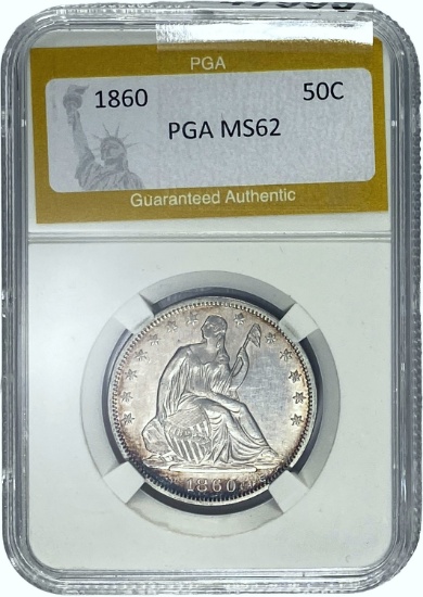 1860 Seated Liberty Half Dollar PGA MS62 SILVER