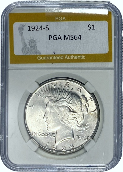 1924-S Silver Peace Dollar PGA MS64