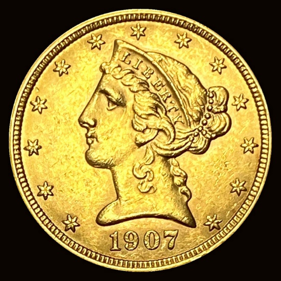 1907 Liberty Head $5 Half Eagle Gold CHOICE BU