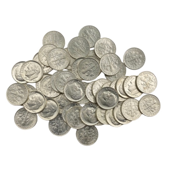 1964 Roosevelt Dime Roll[50] Coins