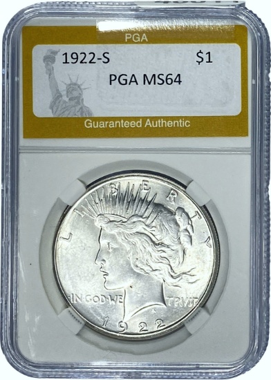 1922-S Peace Dollar PGA MS64
