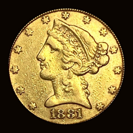 1881 Liberty Head Half Eagle $5 Gold CLOSELY UNCIRCULATED