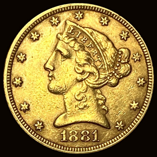 1881 Liberty Head Half Eagle $5 Gold CLOSELY UNCIRCULATED