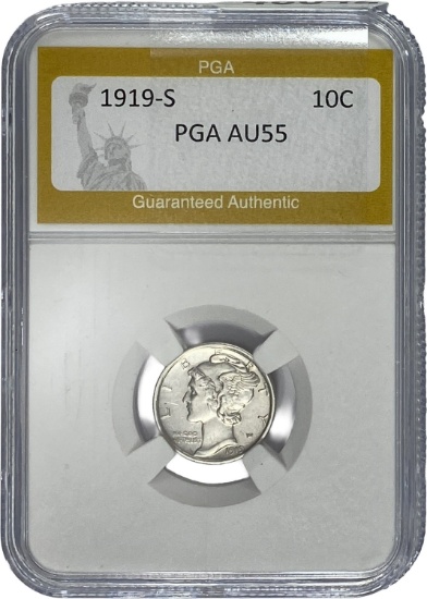 1919-S Mercury Dime PGA AU55