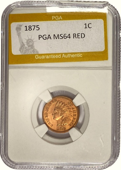 1875 Indian Head Cent PGA MS64 RED