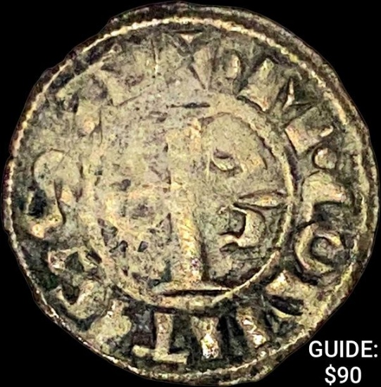[1241-1257] France Nevers Mahaut II Silver Denier CLOSELY UNCIRCULATED