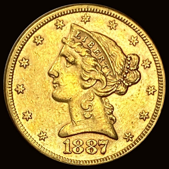 1887-S Liberty Head Half Eagle $5 Gold LIGHTLY CIRCULATED