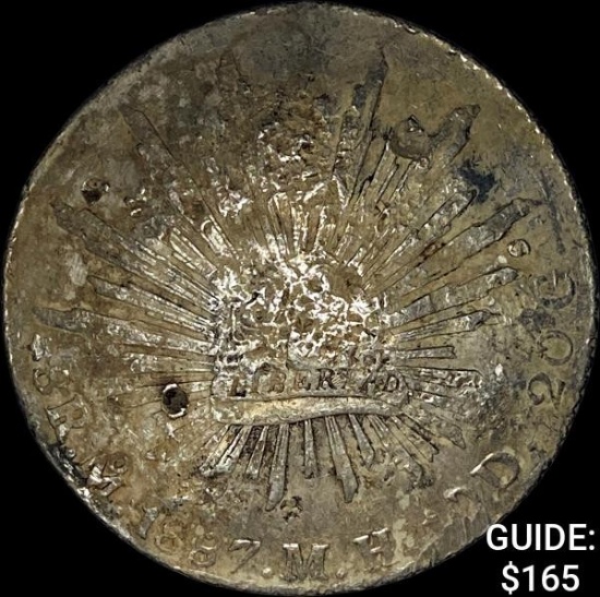 Mexico Silver 8 Reales Cap & Ray Chopmarked CLOSELY UNCIRCULATED