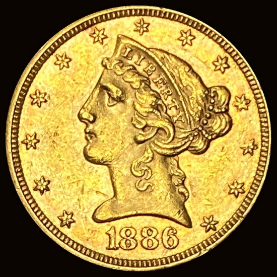 1886 Liberty Head Half Eagle $5 Gold NEARLY UNCIRCULATED