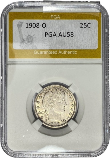1908-O Barber Quarter PGA AU58