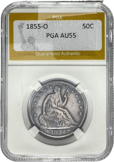 1855-O Seated Liberty Half Dollar PGA AU55