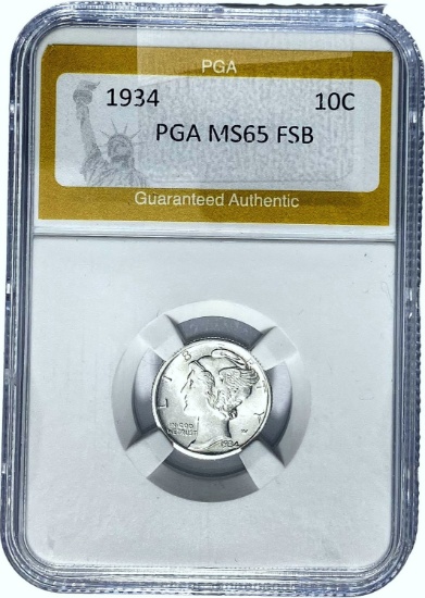 1934 10C Mercury Dime PGA MS65 FSB
