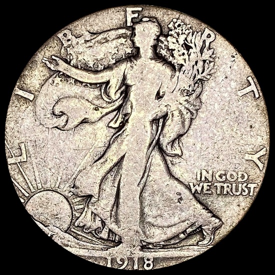1918-S Silver Walking Liberty Half Dollar LIGHTLY CIRCULATED