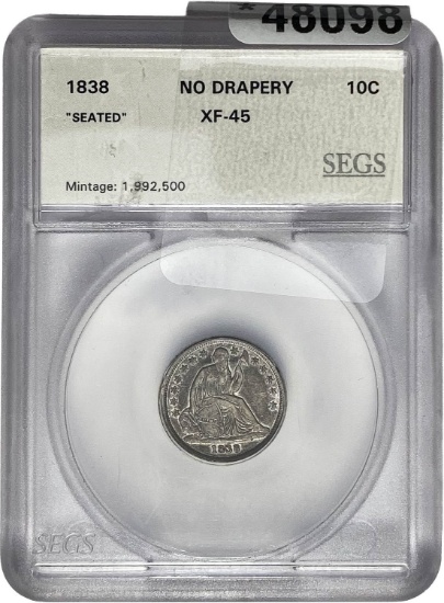1838 Seated Dime SEGS XF-45