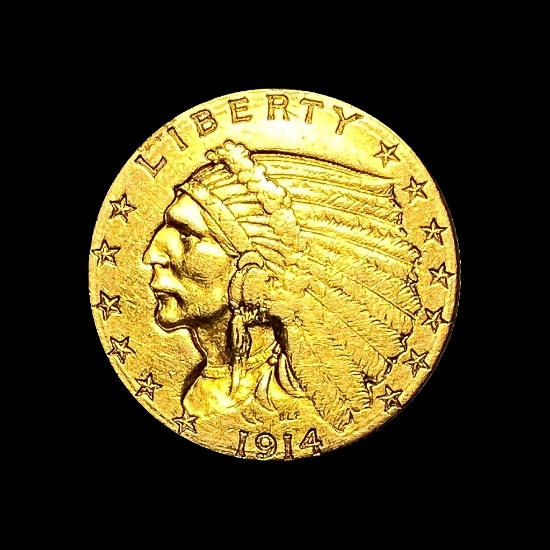 1914-D Indian Head Gold $2.50 Quarter Eagle CHOICE AU
