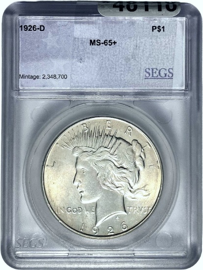 1926-D Peace Dollar SEGS MS-65+