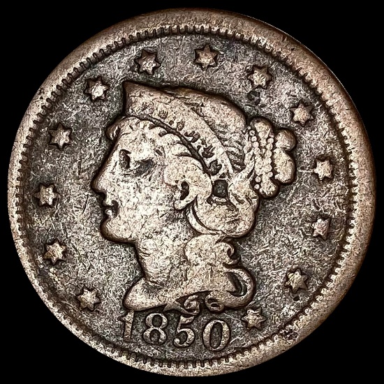 1850 Braided Hair Large Cent LIGHTLY CIRCULATED