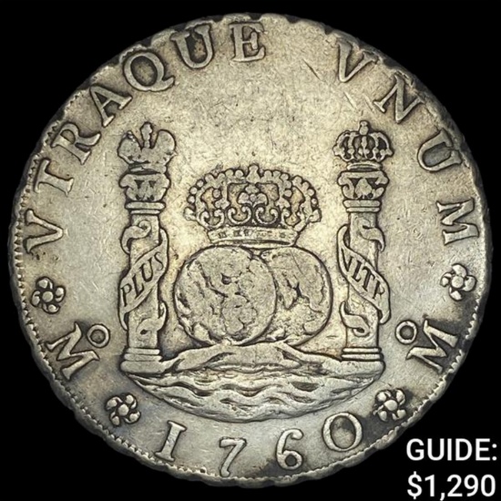 1760Mo MM Mexico Silver 8 Reales NEARLY UNCIRCULATED