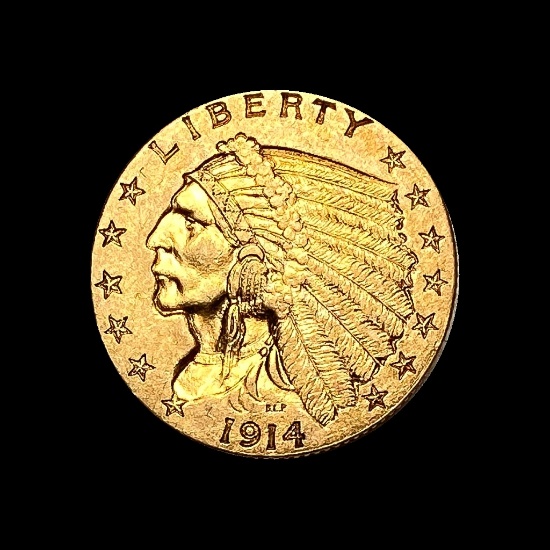 1914-D Indian Head Gold $2.5 Quarter Eagle CHOICE AU