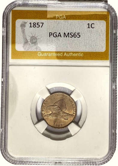 1857 1C Flying Eagle Cent PGA MS65