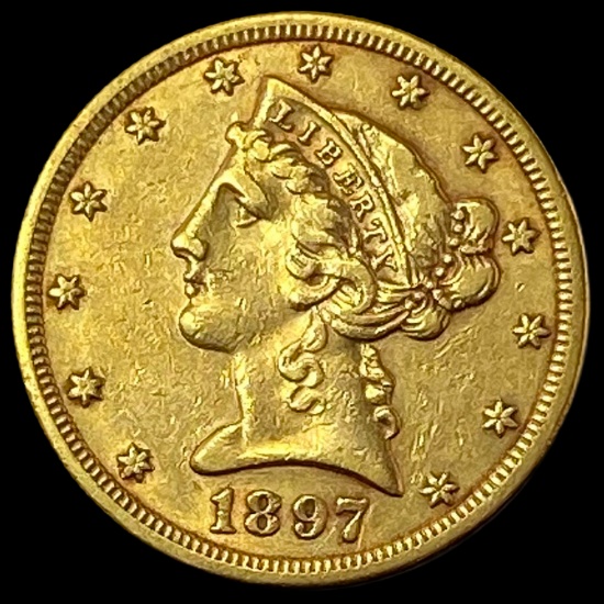 1897-S Gold $5 Liberty Head Half Eagle NEARLY UNCIRCULATED