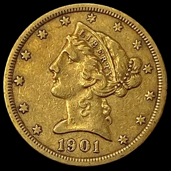 1901-S Gold $5 Liberty Head Half Eagle NEARLY UNCIRCULATED