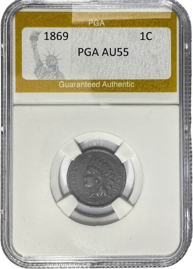 1869 1C Indian Head Cent PGA AU55