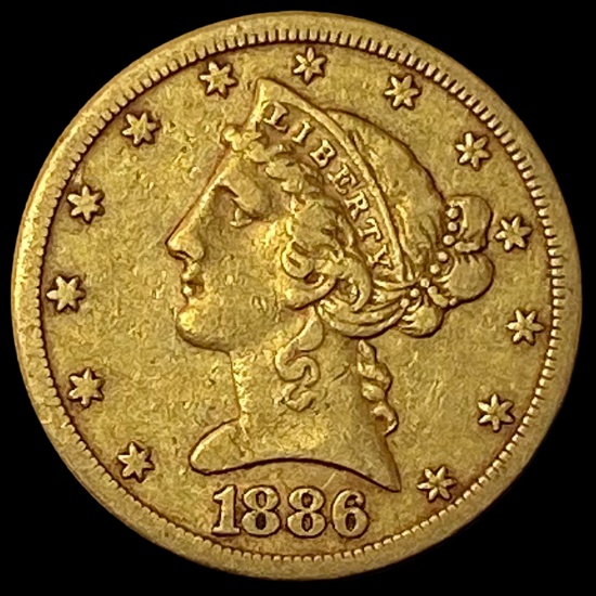 1886-S Gold $5 Liberty Head Half Eagle NEARLY UNCIRCULATED