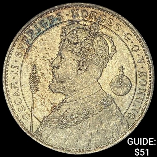 1897 Sweden Silver 2 Kronor UNCIRCULATED