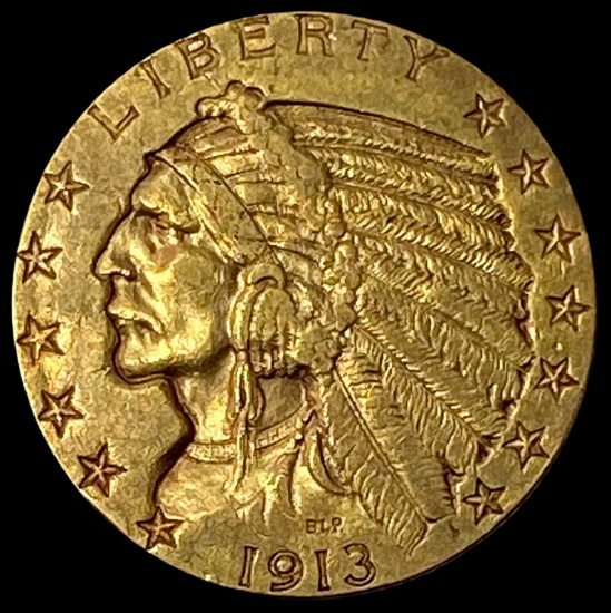1913 Indian Head $5 Gold Half Eagle NEARLY UNCIRCULATED