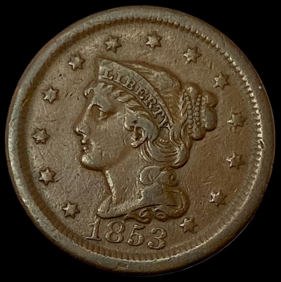 1853 Braided Hair Large Cent LIGHTLY CIRCULATED