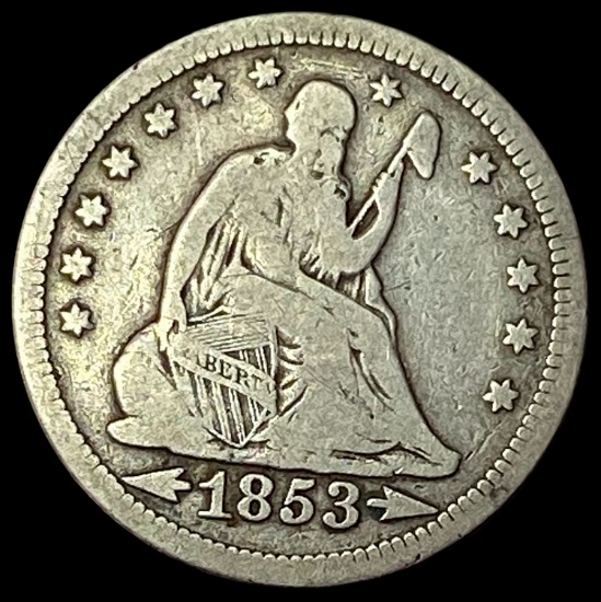 1853 Arrows Seated Liberty Quarter NICELY CIRCULATED