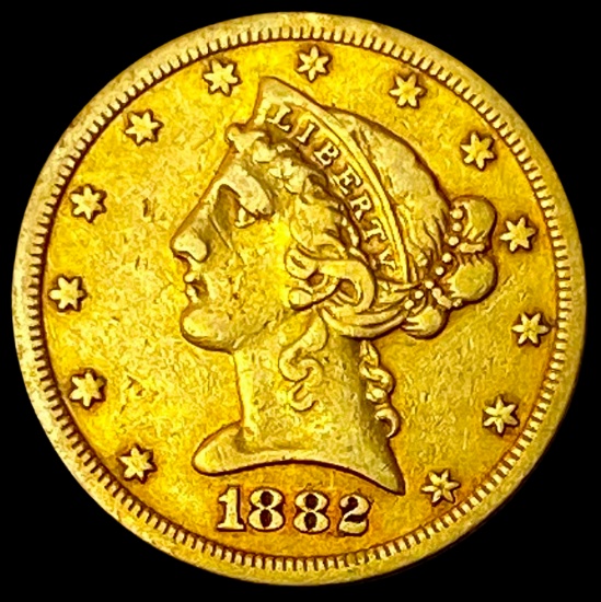 1882-S Gold $5 Liberty Head Half Eagle NEARLY UNCIRCULATED