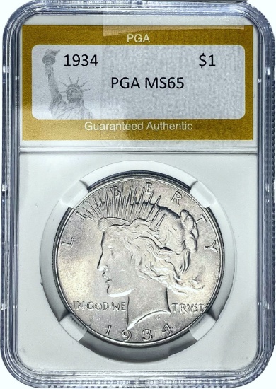 1934 Peace Dollar PGA MS65