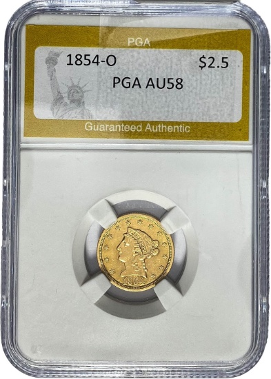 1854-O $2.5 Gold PGA AU58