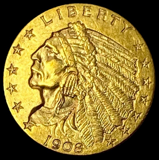 1908 Indian Head $2.5 Gold Quarter Eagle CLOSELY UNCIRCULATED