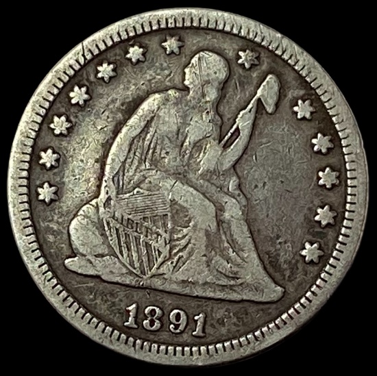 1891 Silver Quarter Dollar (Seated Liberty) NICELY CIRCULATED