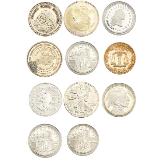 ND US and Foreign Silver Round Lot 13.5oz Total [11 Coins]